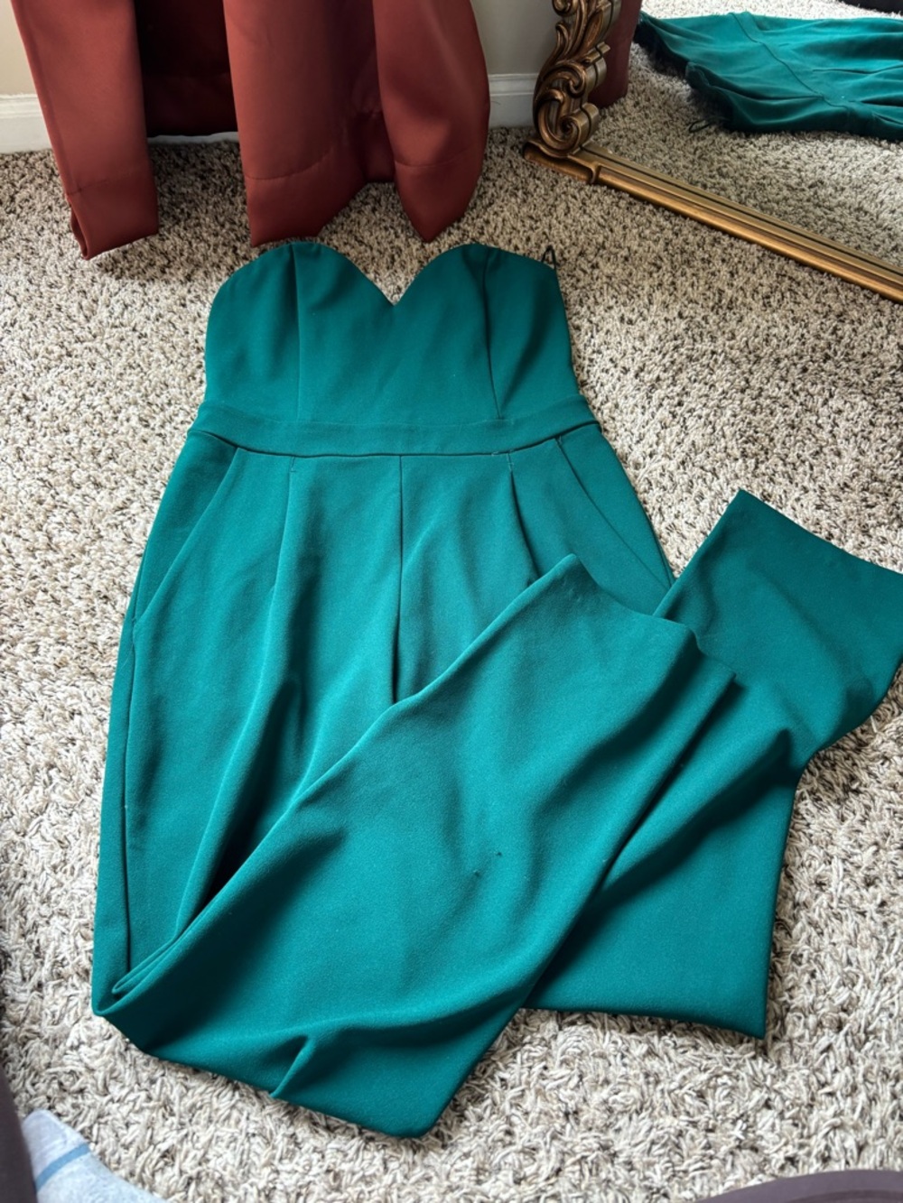Express Teal Strapless Sweetheart Jumpsuit